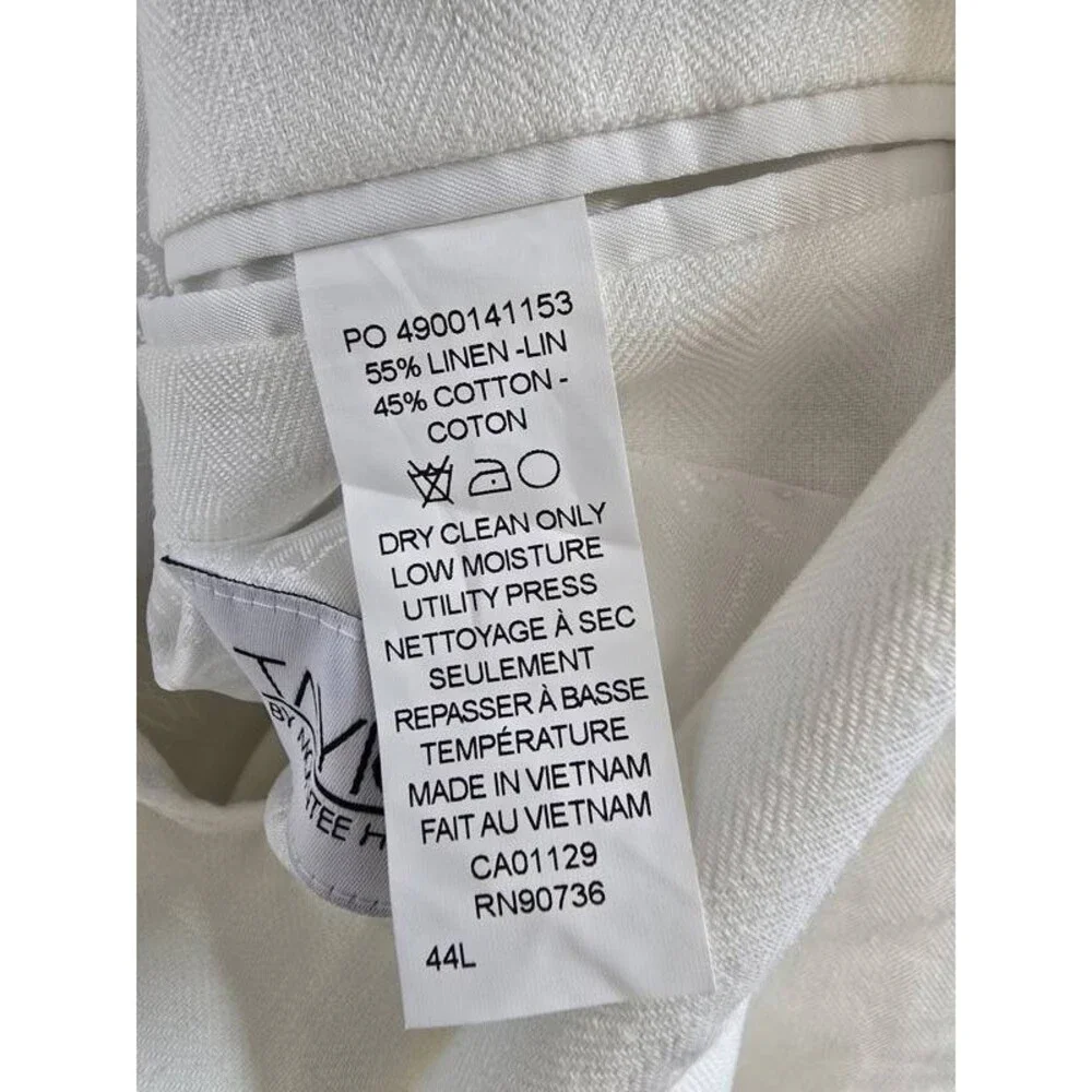 Tayion Collection Linen Two Button Blazer Jacket Men's 44L White Long Sleeve
